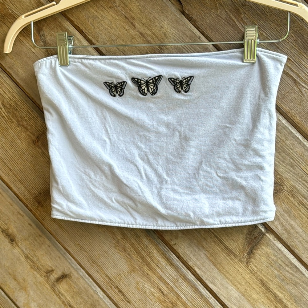 Hollister light blue periwinkle butterfly crop tube top large